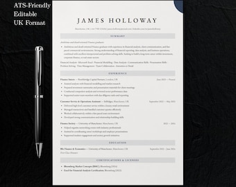 Finance Graduate CV Template UK | ATS Friendly Student Resume, Word & Docs