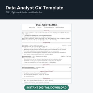 Lebenslaufvorlage für Datenanalysten (UK) | SQL-, Python- und Dashboard-Kenntnisse (Word-Dokumente)