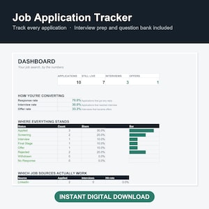 Job Application Tracker Spreadsheet | Interview Planner, Excel/Sheets (Digital Download)