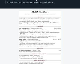 Software Developer CV Template UK | Programmer & Engineer Resume, Word Docs