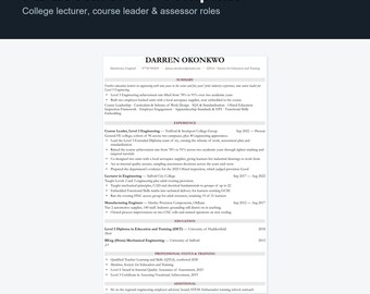 FE Lecturer CV Template UK | College Teaching & Tutor Resume, Word Google Docs