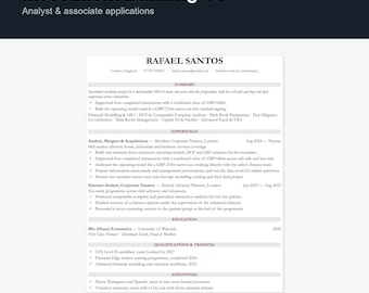 Investment Banking CV Template UK | Analyst & Associate Resume, Word Docs
