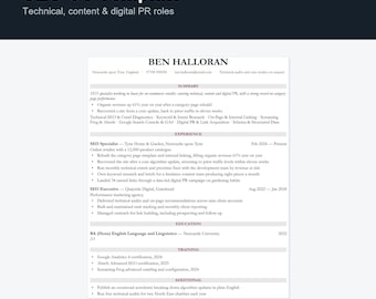 SEO Specialist CV Template UK | Technical & Content Resume, Word Docs