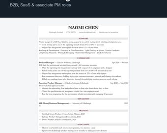 Product Manager CV Template UK | SaaS & Tech Product Resume, Word Docs