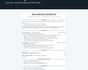 University Lecturer CV Template UK | Teaching & Research Academic Resume