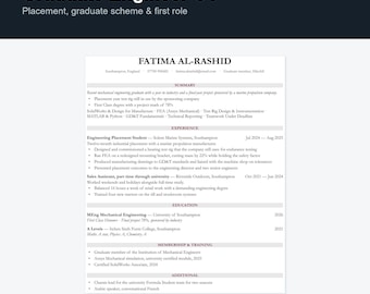 Graduate Engineer CV Template UK | Placement & First Role Resume, Word