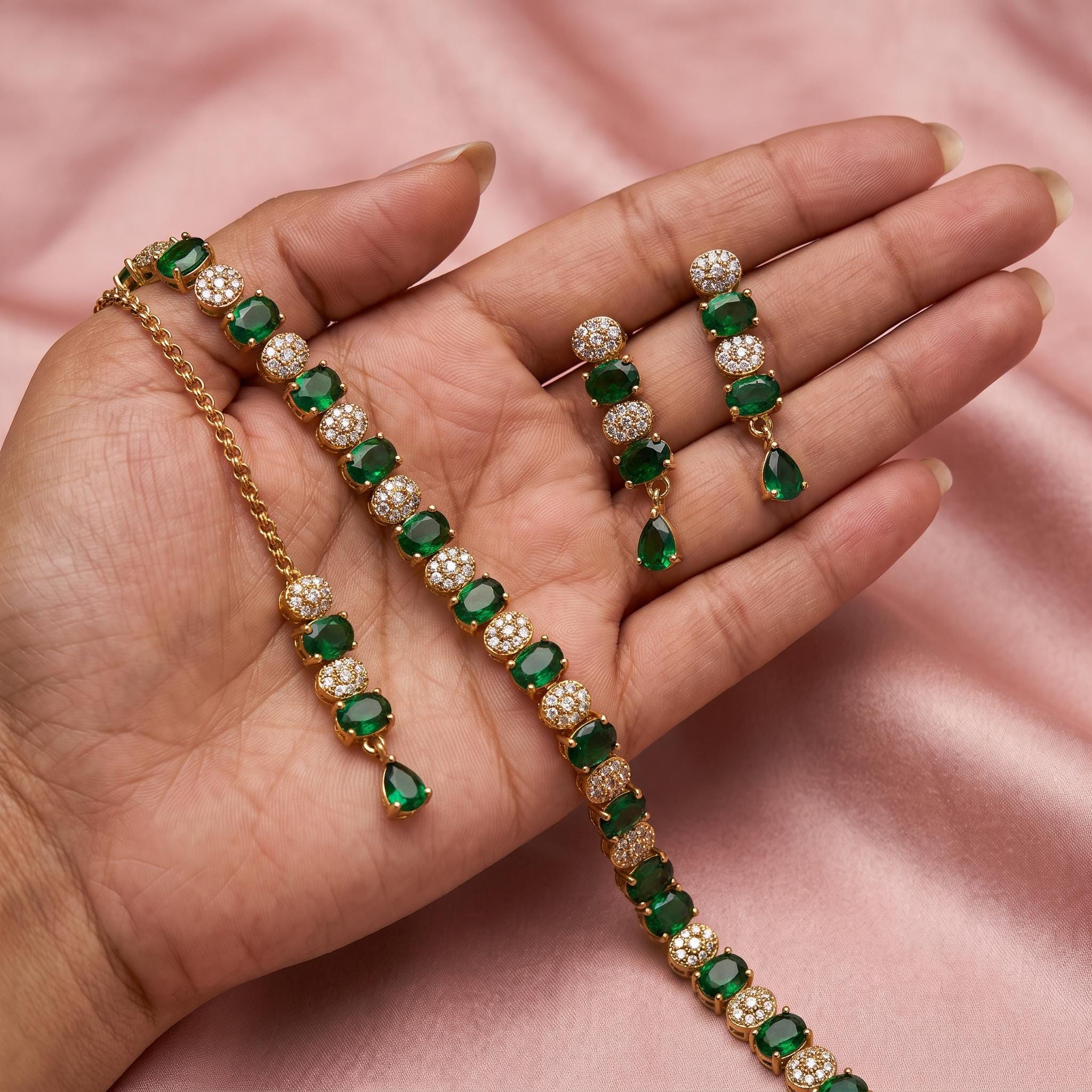 Green stone jewelry necklace set - Etsy 日本