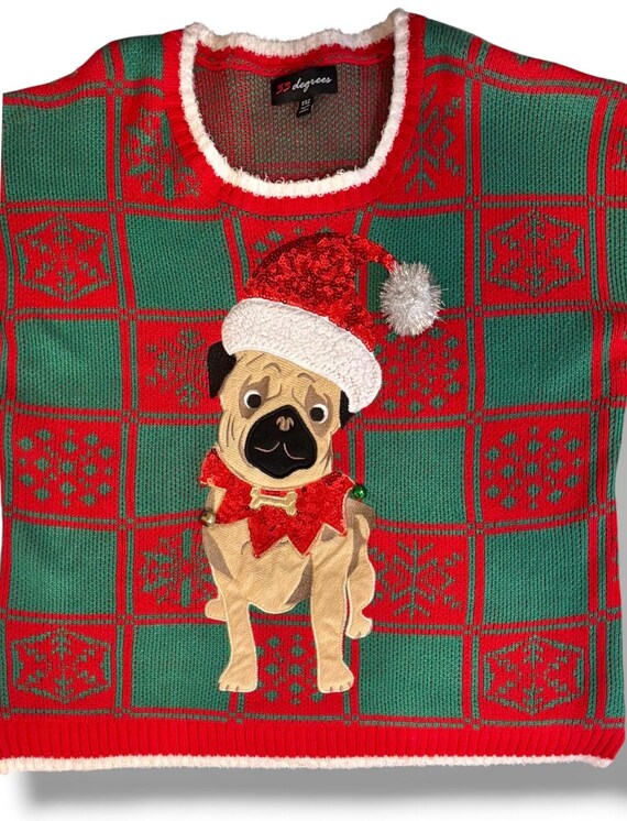 Ugly Christmas Sweater Festive Pug 33 Degrees Woman’s Sz XXL View 5
