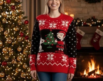 Ugly Christmas Sweater Disney Women's Size M Peanuts and Snoopy Christmas Tree