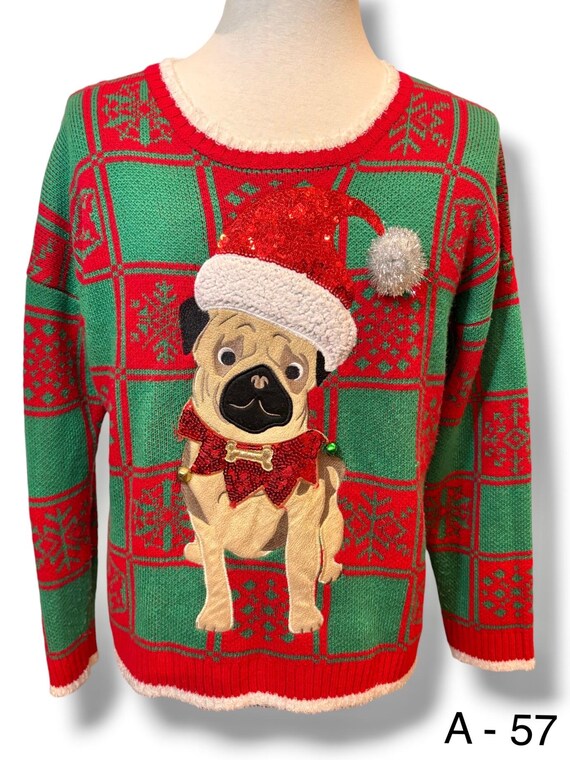 Ugly Christmas Sweater Festive Pug 33 Degrees Woman’s Sz XXL View 2
