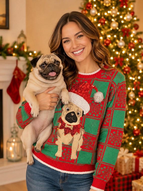 Ugly Christmas Sweater Festive Pug 33 Degrees Woman’s Sz XXL