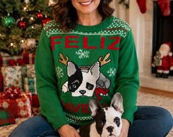 Feliz Navidog Christmas Sweater Festive English Bulldog Self Esteem Woman’s Sz M