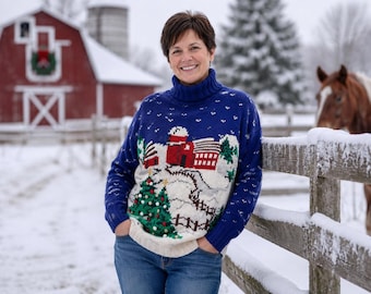 Talbots Farm Christmas Scene Sweater Women’s Size M