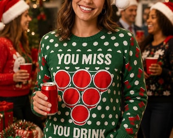 Ugly Stuff Supply Unisex Green You Miss You Drink Ugly Christmas Sweater Size XL