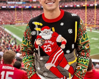 Classic Tacky Ugly Christmas Sweater Santa Football Unisex Sz S Party Favorite