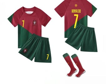 Kids Portugal Football Kit – Ronaldo #7 Jersey, Shorts, Socks Set – Kids Fans Best Gift