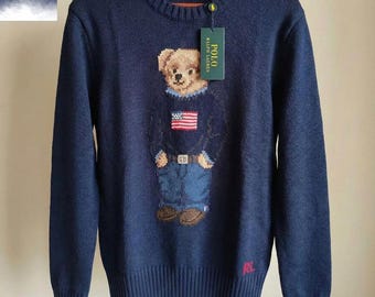 Polo Ralph Lauren Men's Iconic Flag Bear Knit Sweater – Navy Blue