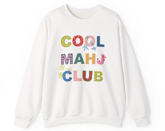 Mahj Club-sweater met ronde hals: kleurrijk speels ontwerp, uniseks pasvorm