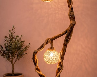Boho drivvedslampa, handgjord rustik golvbelysning