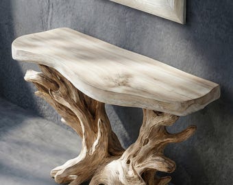 Natural Driftwood Entryway Table with Matching Wall Mirror