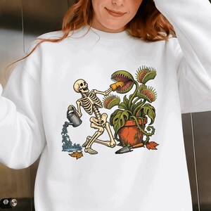Skeleton Gardener Sweatshirt, Venus Flytrap Shirt, Carnivorous Plant Tee, Spooky Gothic Garden Gift
