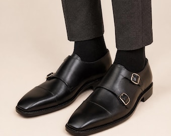 Schwarze Herren-Doppelmonk-Schuhe | Elegante Lederschuhe für Hochzeiten