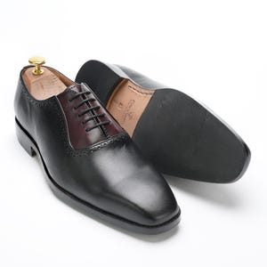 Handmade Two-Tone Leather Oxford Dress Shoes – Classic Black Lace-Up Footwear