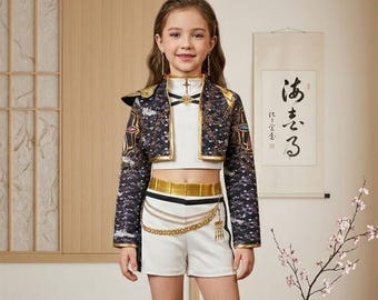 Kids K-Pop Demon Hunter Dance Outfit |K Pop Rumi Mira Zoey Outfit Glitter Sequin Stage Costume Set,Gift for Kpop fans,Birthday Outfit