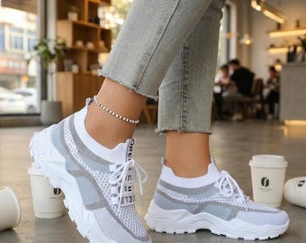 Women's Knitted Walking Sneakers – Lightweight Breathable Summer Shoes,solid color breathable waliking shoes,low-top knitted casual s