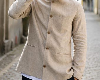 Men's Beige Linen Bandhgala Jacket