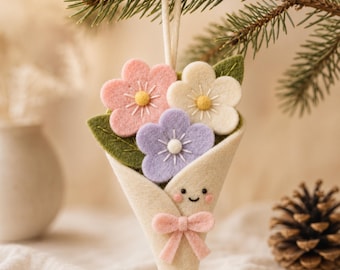 Felt Flower Bouquet Sewing Pattern, Floral Ornament PDF Pattern, Hand Stitch Felt Craft, Beginner Sewing Project, DIY Decor