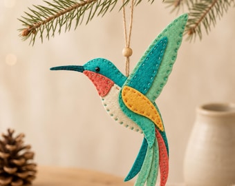 Felt Hummingbird Sewing Pattern, Bird Ornament PDF Pattern, Hand Stitch Felt Craft, Beginner Sewing Project, DIY Decor
