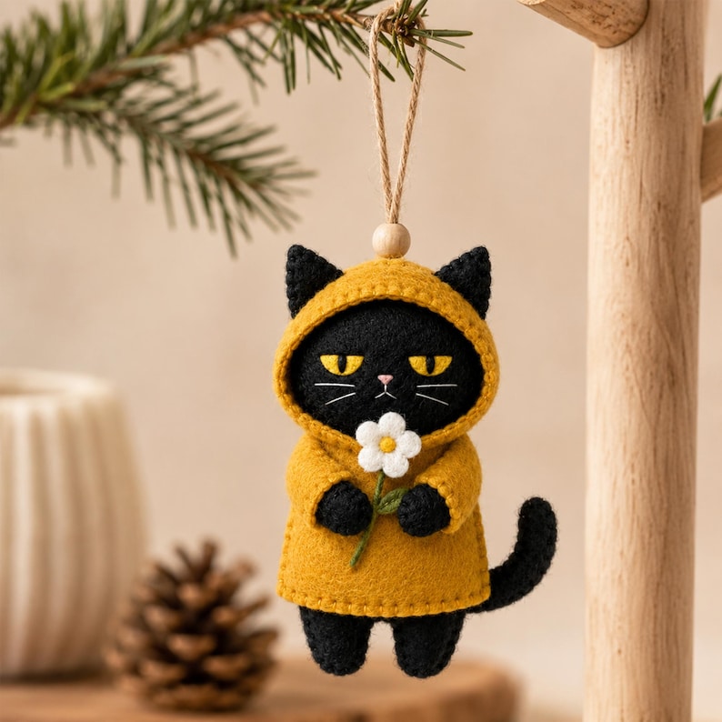 Felt Cat Sewing Pattern, Cat Ornament PDF Pattern, Cozy Felt Craft, Beginner Sewing Project, DIY Decor image 1