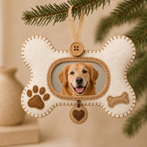 Patrón de fieltro para marco de fotos con forma de hueso de perro, patrón en PDF para adorno fotográfico de mascota, manualidad de fieltro para principiantes, decoración DIY para mascotas