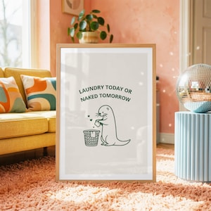 Funny Otter Laundry Art | Naked Tomorrow Print | Whimsical Laundry Room Decor | Soft Minimalist Illustration | Digital Download