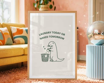Grappige otter-wasruimte-illustratie | Naked Tomorrow-print | Speelse wasruimte-decoratie | Zachte minimalistische illustratie | Digitale download