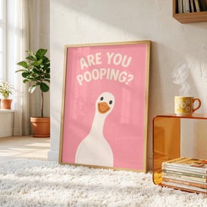Funny Bathroom Quote | Trendy Goose Wall Art | Humorous Decor Print | Playful Pink Aesthetic Illustration | Digital Download