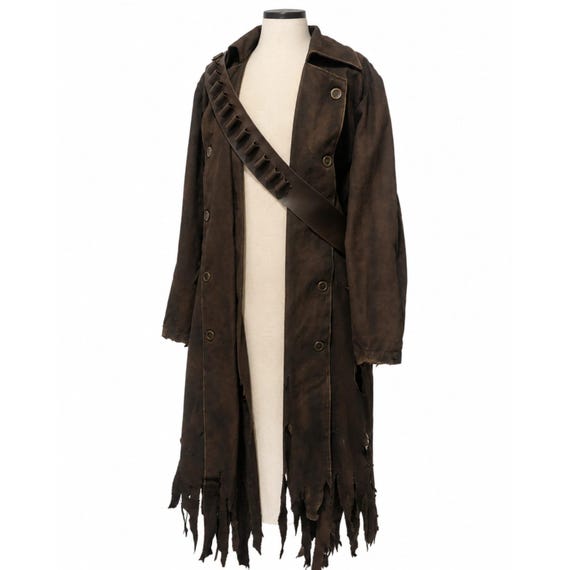 Distressed Brown Trench Coat Cosplay Post Apocalyptic Outfit Wasteland Hunter Costume Dark Fantasy Coat