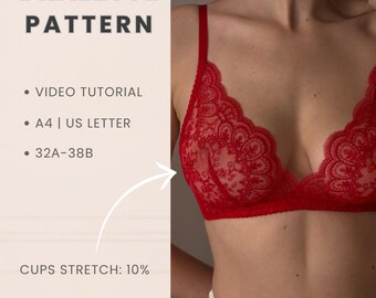 Bralette sewing pattern | Wireless Bra | Stretch Cups | Sizes 32A–38B US/UK | Video Tutorial | A4 & US Letter