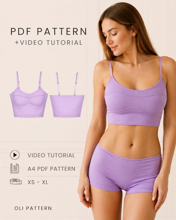 Cami Top Sewing Pattern PDF | Built-In Bra Cup | Double Layer | Basic Top for Sport & Home | A4 Printable | Digital Download | XS-XL
