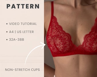 Bralette sewing pattern | Wireless Bra |Non-Stretch Cups | Sizes 32A–38B US/UK | Video Tutorial | A4 & US Letter