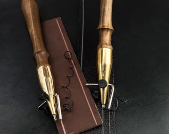 Set met hout- en messing-leergroefset – 3 verwisselbare mesjes voor het naaien van portemonnees, tassen