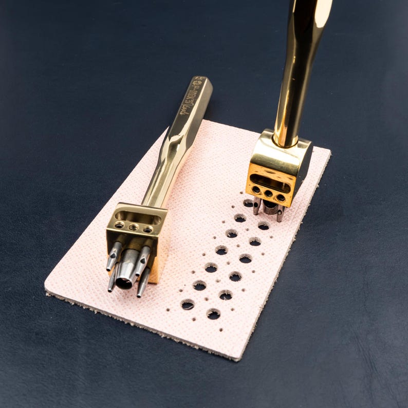 Brass Brogue Pattern Leather Punch – Interchangeable Wingtip Hole Tool ...