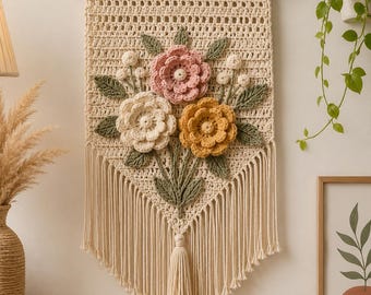 ボヘミアン風花柄タペストリーパターン、手作りの素朴なホームデコレーションPDFチュートリアル