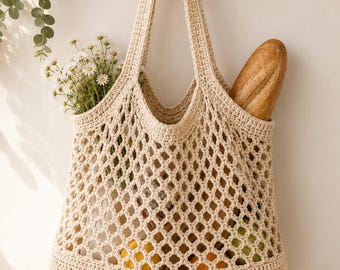 Boho Mesh Shopper Pattern, Handmade Everyday Carry PDF Tutorial