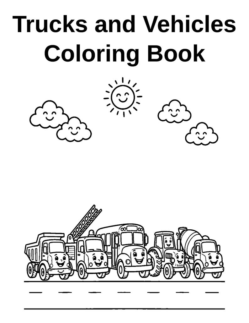 Sun Color Without Fire Trucks Coloring Pages for Kids, Vehicles Coloring Book, 24 Printable ...