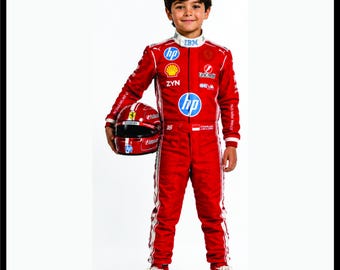Kids Racing Suit + Free Gloves Included | Red Motorsport Costume for Boys | Formula Style Driver Outfit