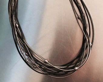 Gorgeous Mixed texture Black & Slate Piano Wire Necklace
