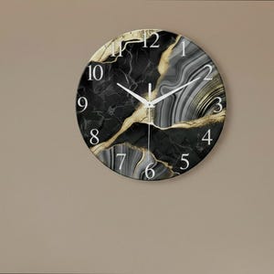 Gray Marble Wall Clock, Modern Tempered Glass Timepiece, 12-16 Inch Silent Quartz Clock for Living Room Decor