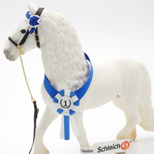 Showhalfter mit Führleine, rote Schärpe & Rosette für Schleich Model Horses Pferde Chevaux Caballo Cavallo